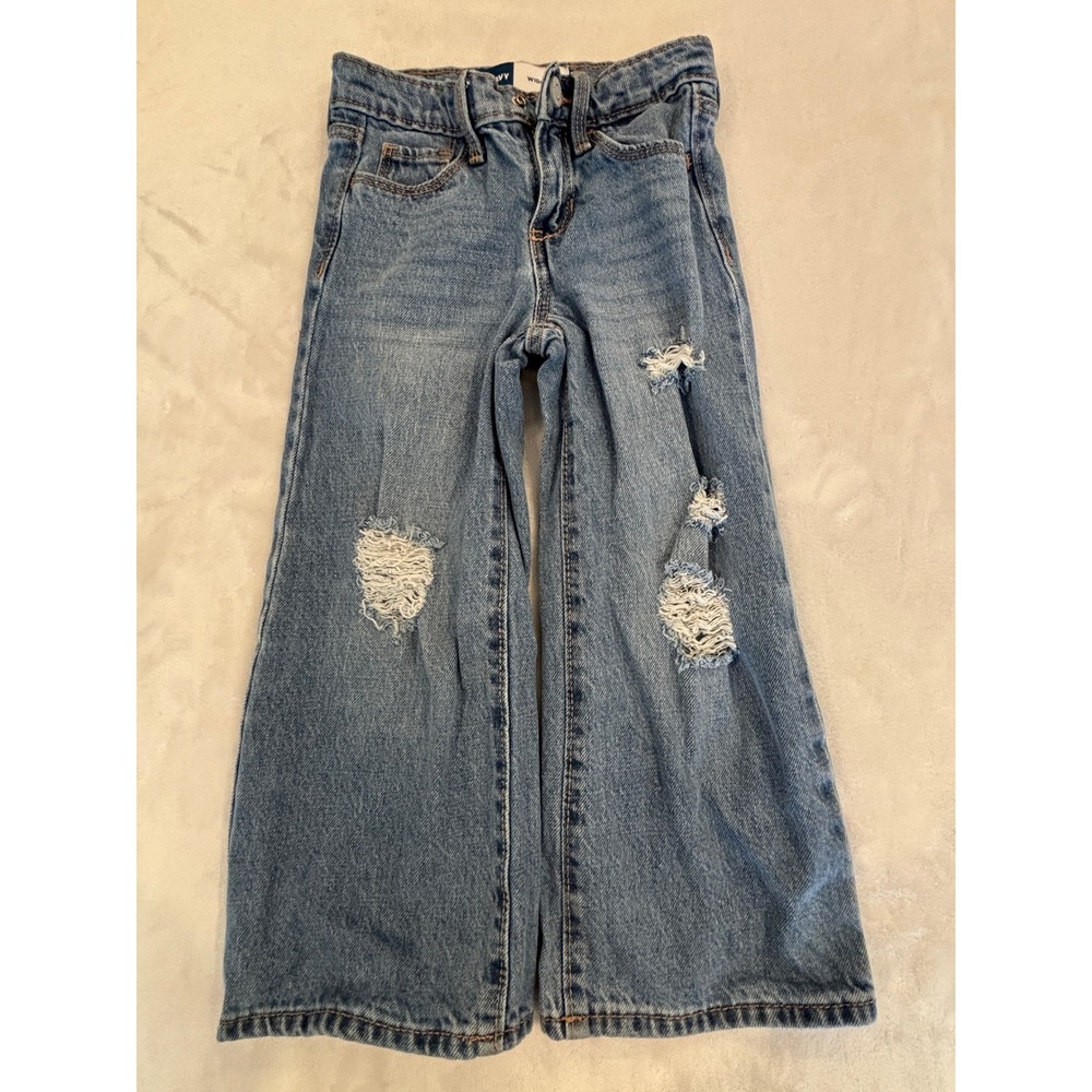 Old Navy Toddler Girls Wide Leg Distressed Jeans Medium Wash Blue Denim 4T